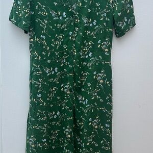 Uniqlo Green Floral Short Sleeve Midi Dress